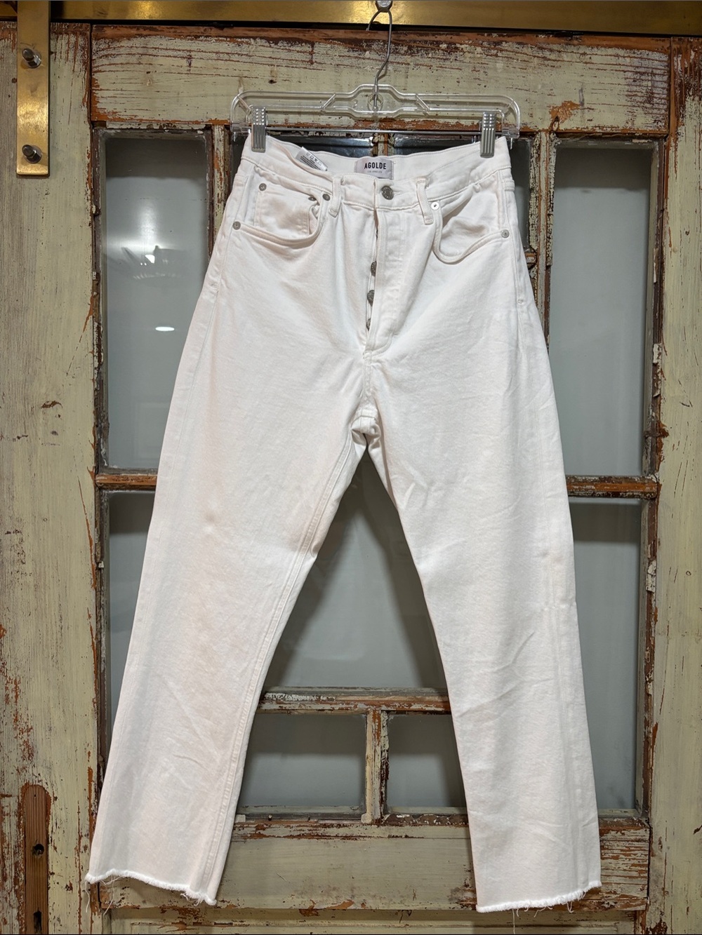 AGOLDE White Straight-Leg Jeans with Button Fly